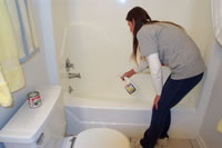 we thoroughly clean and sanitize your bathroom